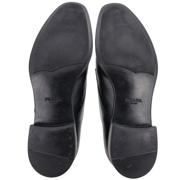 Prada Italian Saffiano Black Leather Dress Shoes Mens 8.5 Luxury Formal Oxfords - Picture 3 of 14